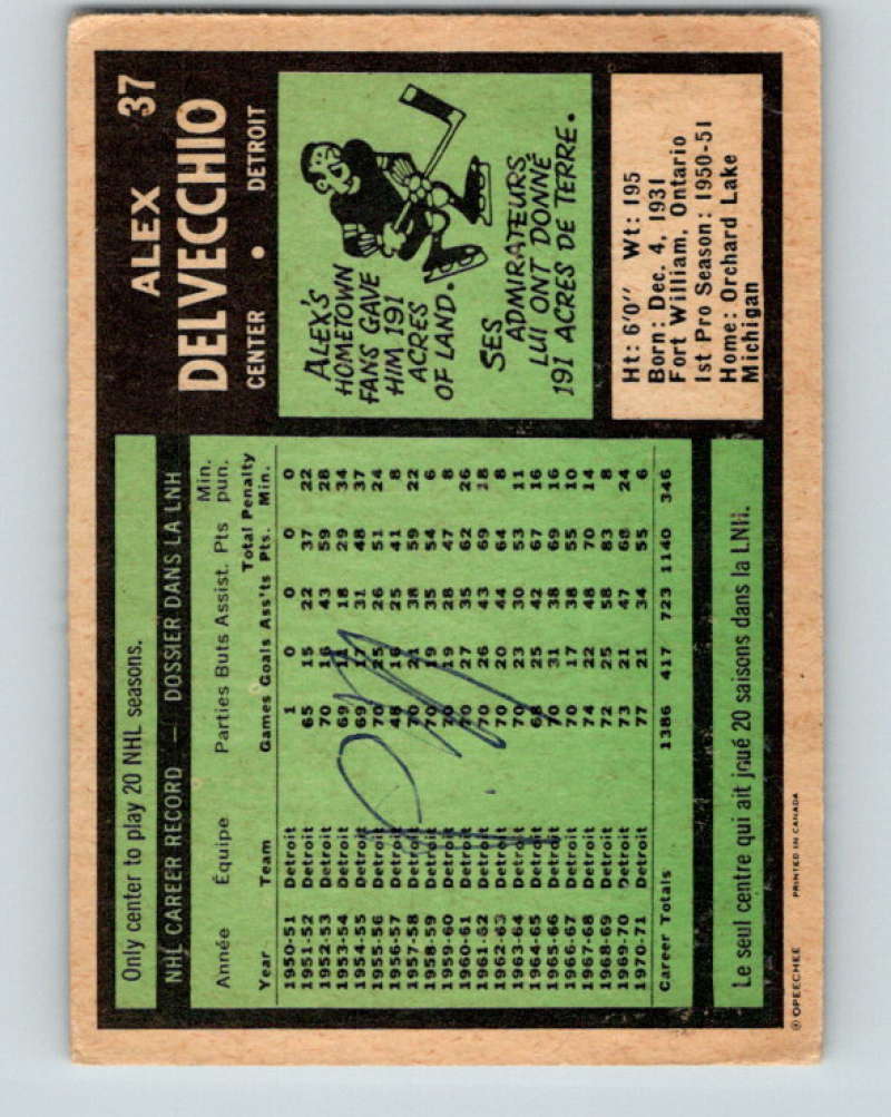 1971-72 O-Pee-Chee #37 Alex Delvecchio  Detroit Red Wings  8732