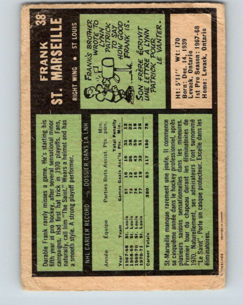 1971-72 O-Pee-Chee #38 Frank St. Marseille  St. Louis Blues  8733