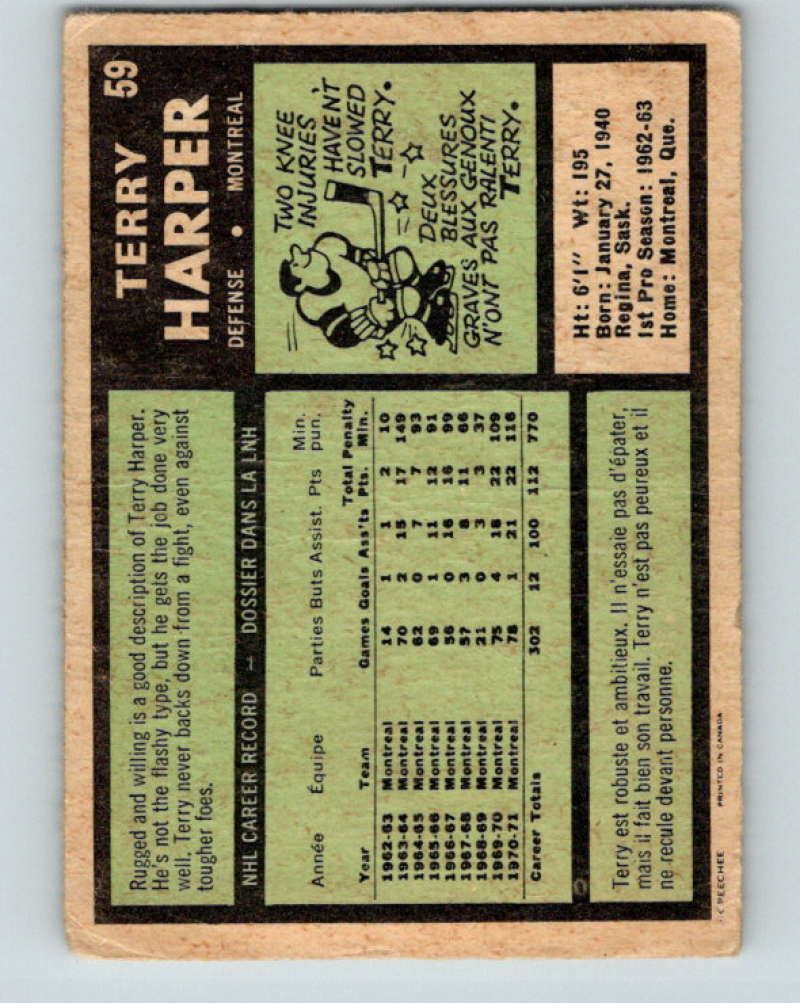 1971-72 O-Pee-Chee #59 Terry Harper  Montreal Canadiens  8754