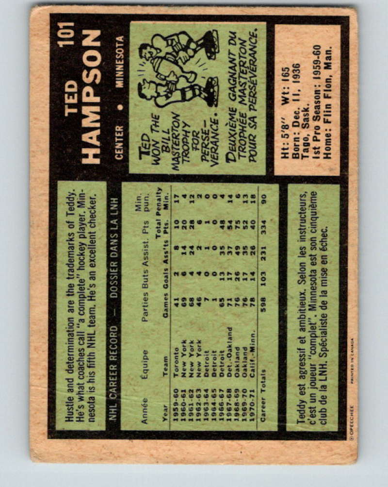 1971-72 O-Pee-Chee #101 Ted Hampson  Minnesota North Stars  8796