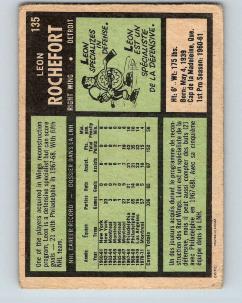 1971-72 O-Pee-Chee #135 Leon Rochefort  Detroit Red Wings  8830