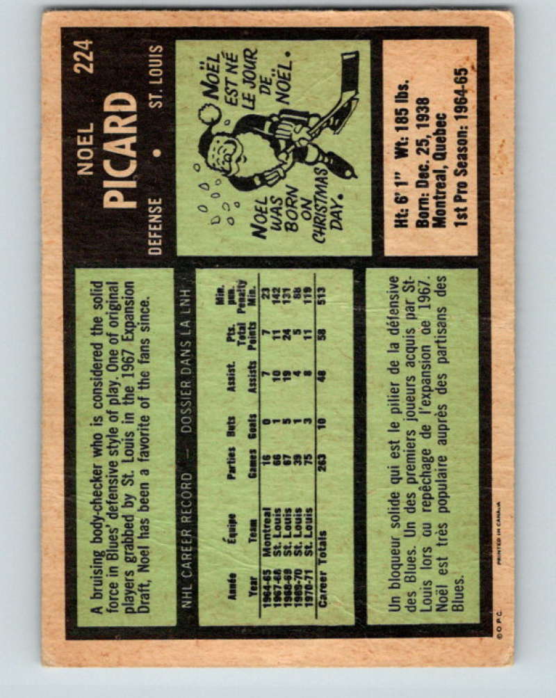 1971-72 O-Pee-Chee #224 Noel Picard  St. Louis Blues  8919