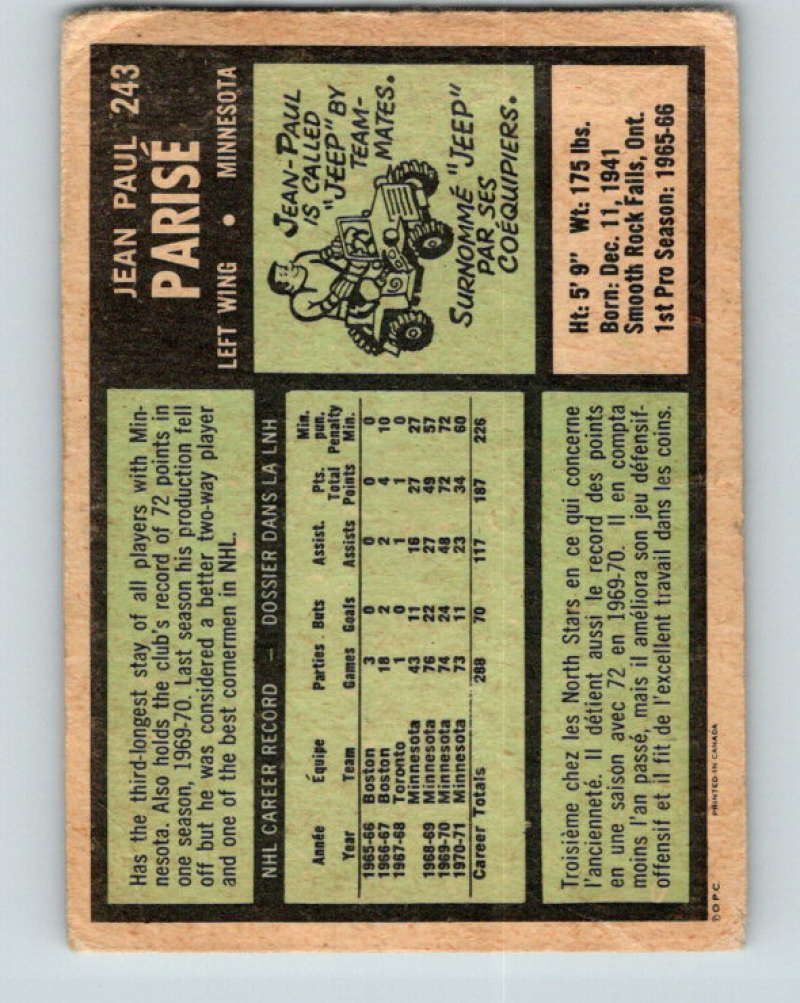 1971-72 O-Pee-Chee #243 J.P. Parise  Minnesota North Stars  8938
