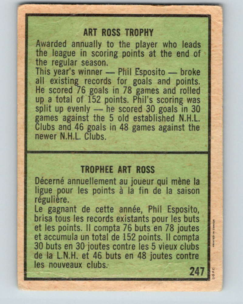 1971-72 O-Pee-Chee #247 Phil Esposito TR  Boston Bruins  8942 Image 2