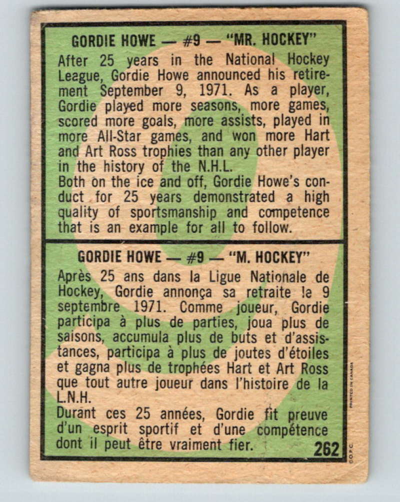 1971-72 O-Pee-Chee #262 Gordie Howe  Detroit Red Wings  8957 Image 2