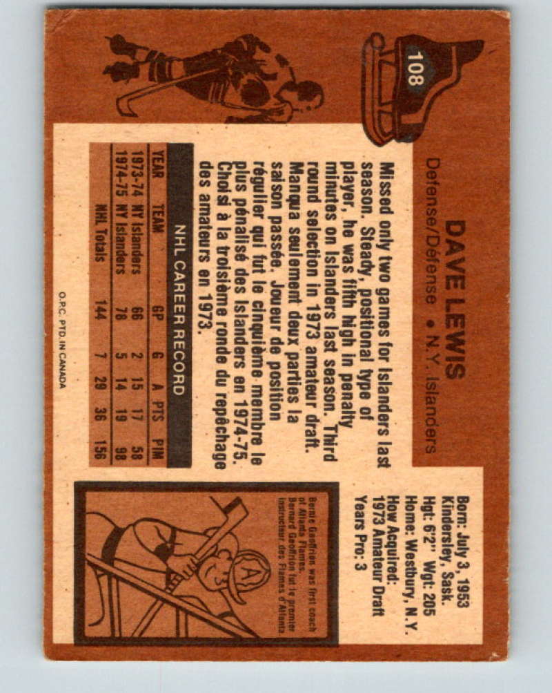 1975-76 O-Pee-Chee #109 Bill Fairbairn  New York Rangers  9332