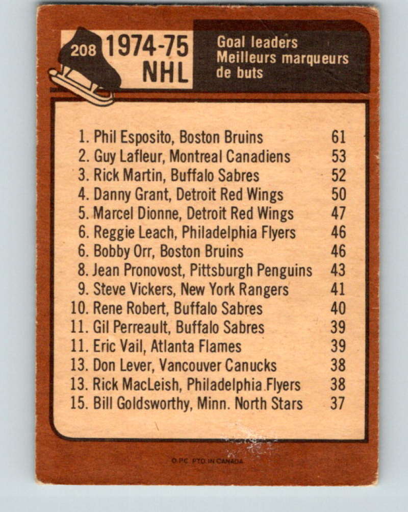 1975-76 O-Pee-Chee #209 Bobby Orr/Bobby Clarke LL Bruins/Flyers  9432