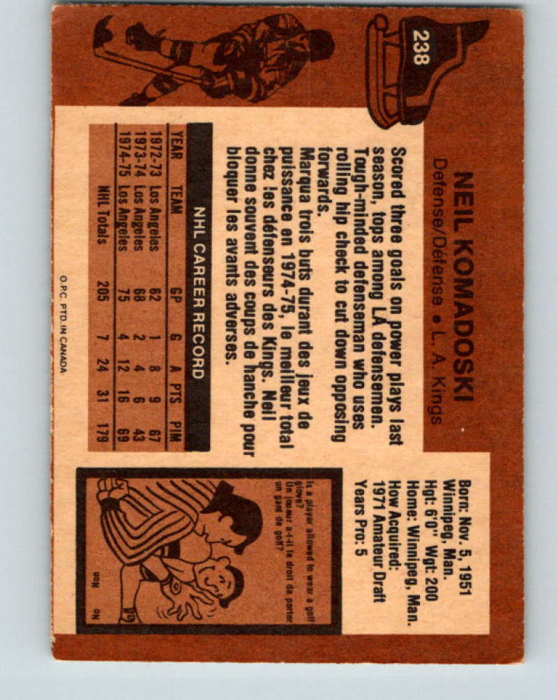 1975-76 O-Pee-Chee #238 Neil Komadoski  Los Angeles Kings  9461 Image 2