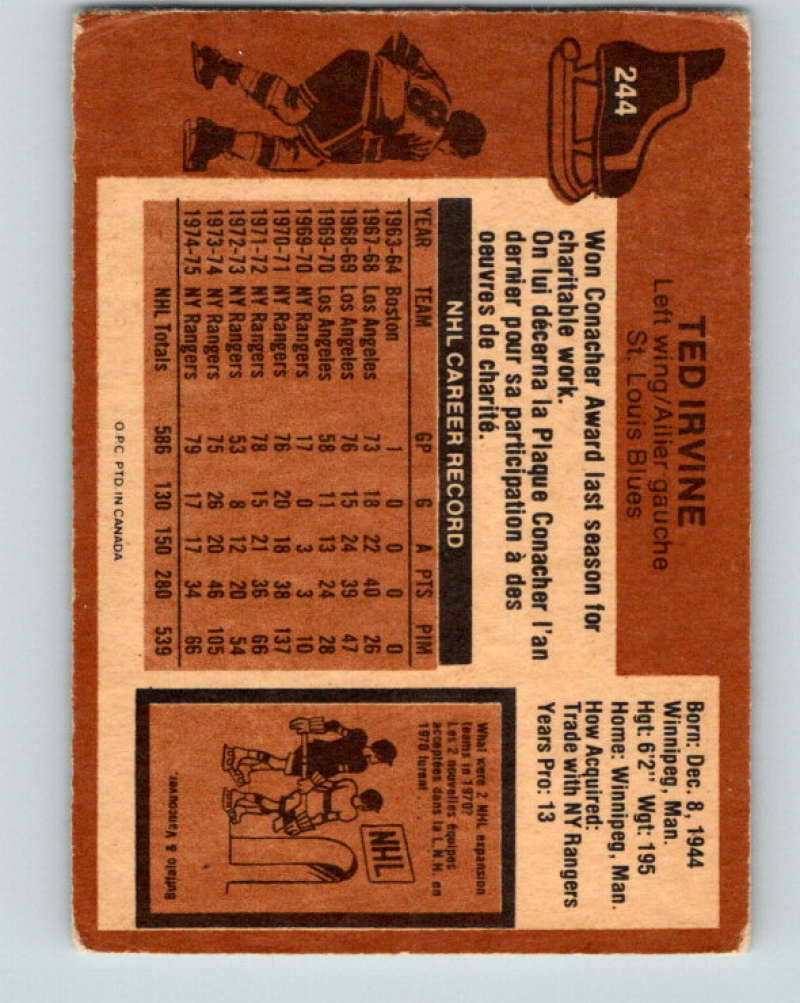 1975-76 O-Pee-Chee #244 Ted Irvine UER  St. Louis Blues  9467