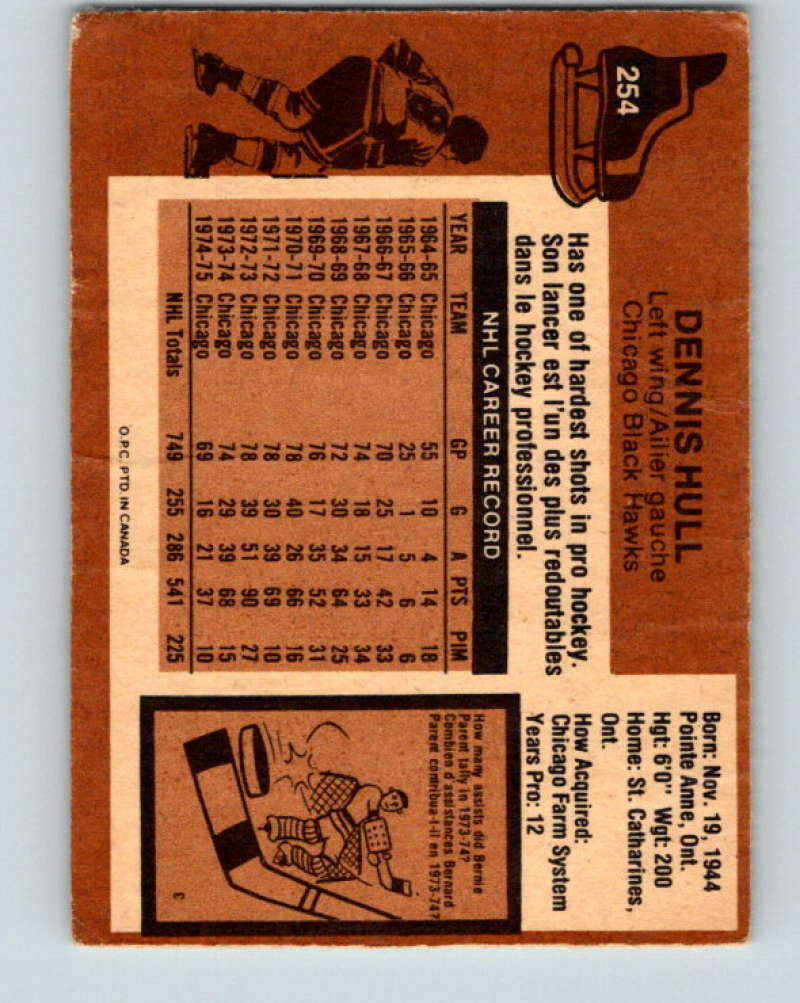 1975-76 O-Pee-Chee #254 Dennis Hull  Chicago Blackhawks  9481