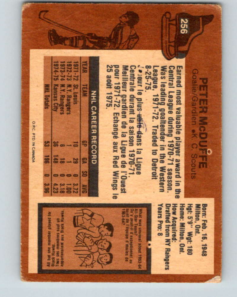 1975-76 O-Pee-Chee #256 Peter McDuffe  Kansas City Scouts  9483