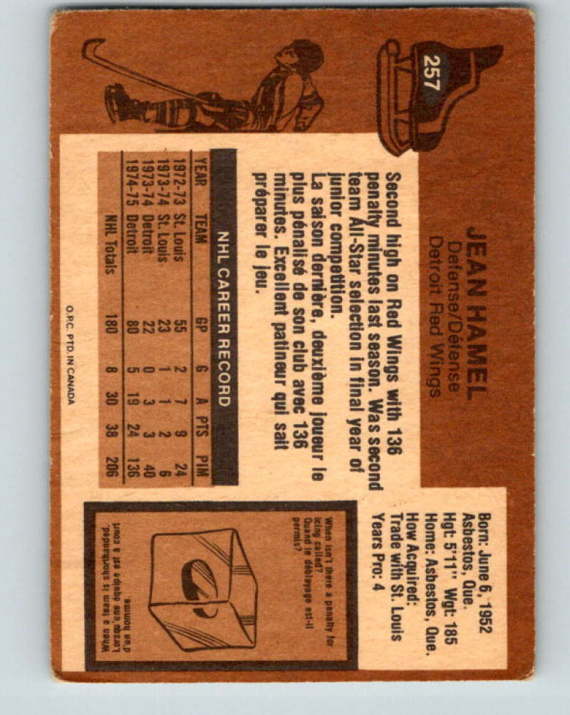 1975-76 O-Pee-Chee #257 Jean Hamel  Detroit Red Wings  9484 Image 2