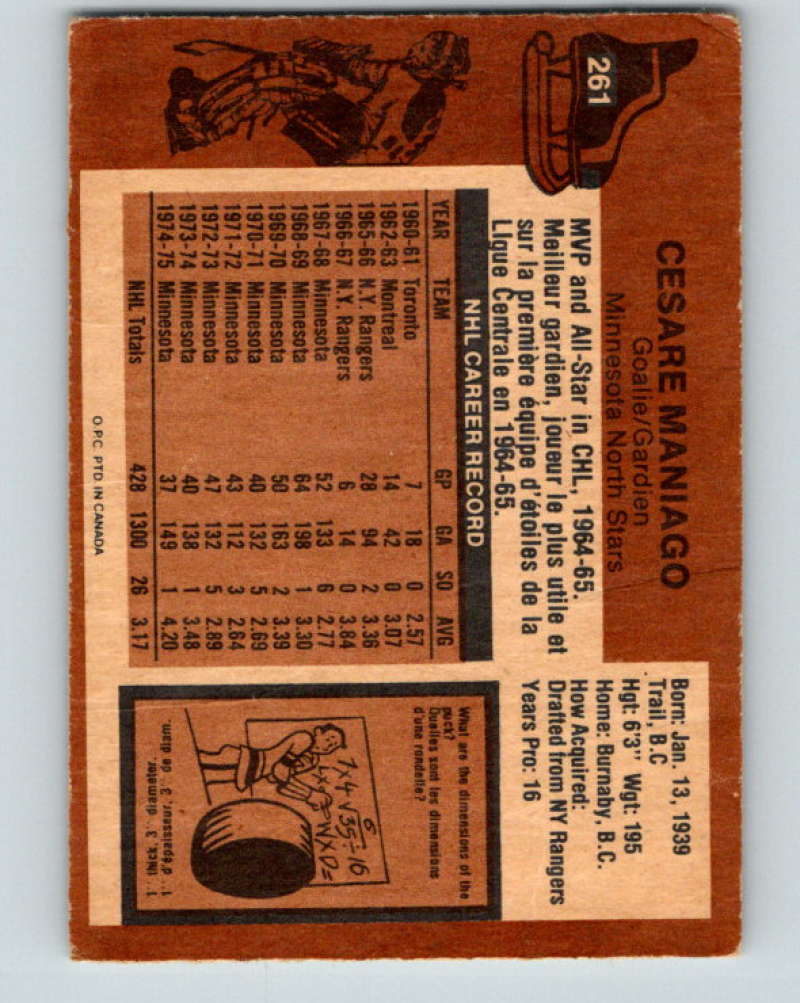 1975-76 O-Pee-Chee #261 Cesare Maniago  Minnesota North Stars  9488