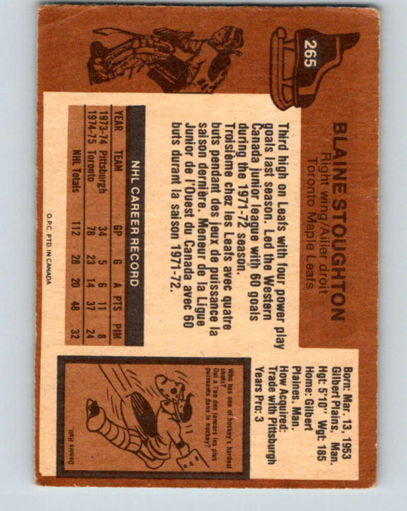 1975-76 O-Pee-Chee #265 Blaine Stoughton  Toronto Maple Leafs  9492