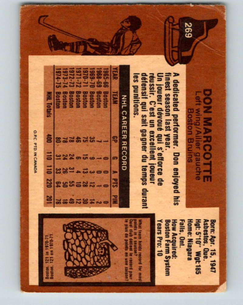 1975-76 O-Pee-Chee #269 Don Marcotte  Boston Bruins  9497 Image 2