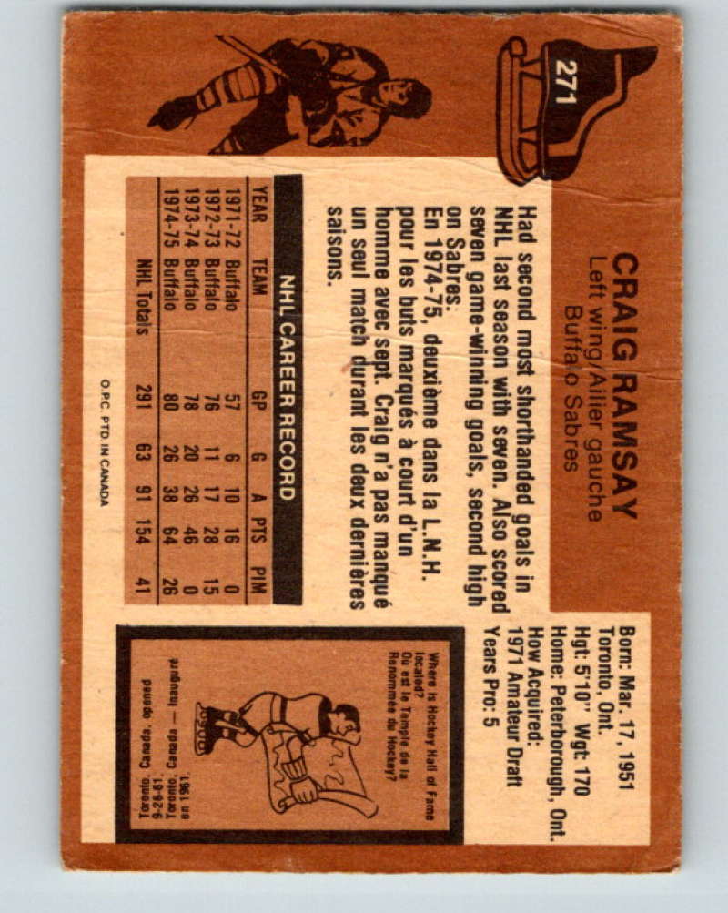 1975-76 O-Pee-Chee #271 Craig Ramsay  Buffalo Sabres  9499 Image 2