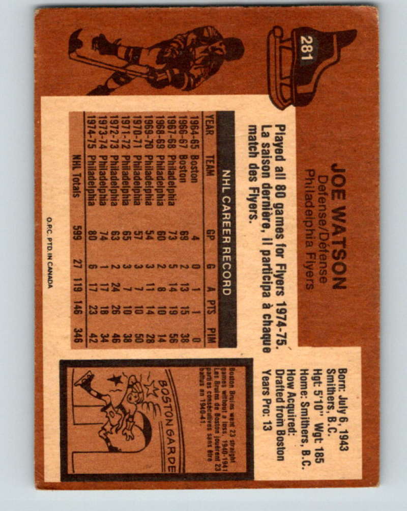 1975-76 O-Pee-Chee #281 Joe Watson  Philadelphia Flyers  9509 Image 2