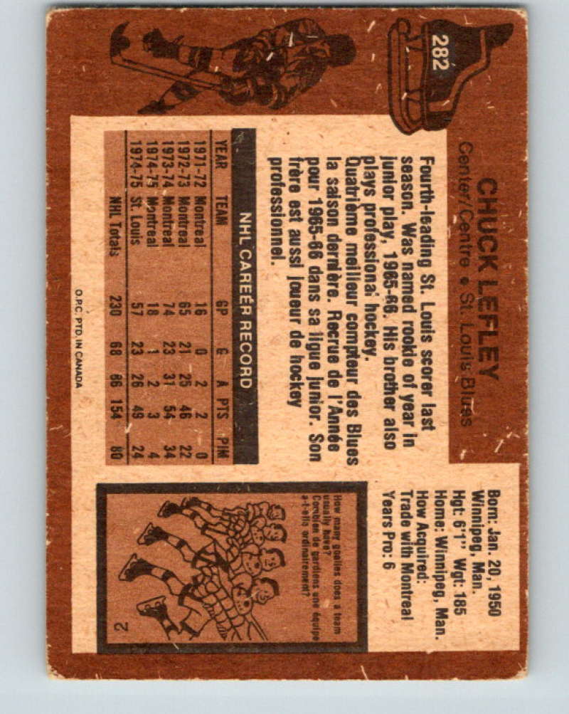 1975-76 O-Pee-Chee #282 Chuck Lefley  St. Louis Blues  9510