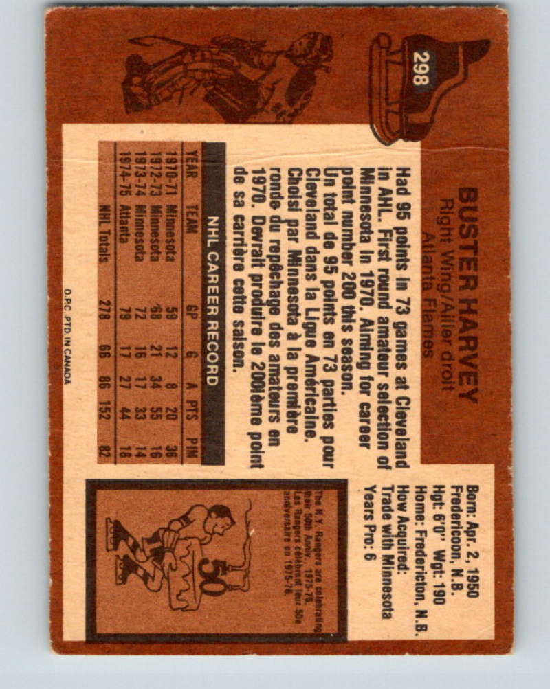 1975-76 O-Pee-Chee #298 Buster Harvey  Atlanta Flames  9526