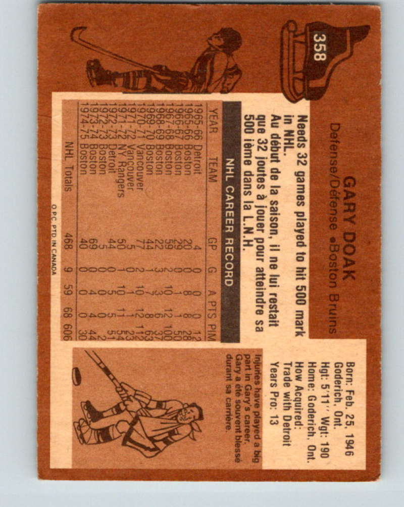 1975-76 O-Pee-Chee #358 Gary Doak  Boston Bruins  9586