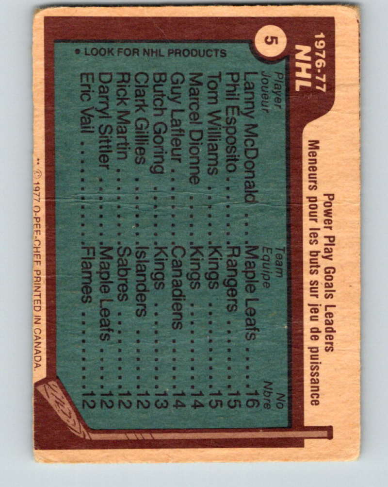 1977-78 O-Pee-Chee #5 McDonald/Esposito/Williams NHL  LL 9628 Image 2