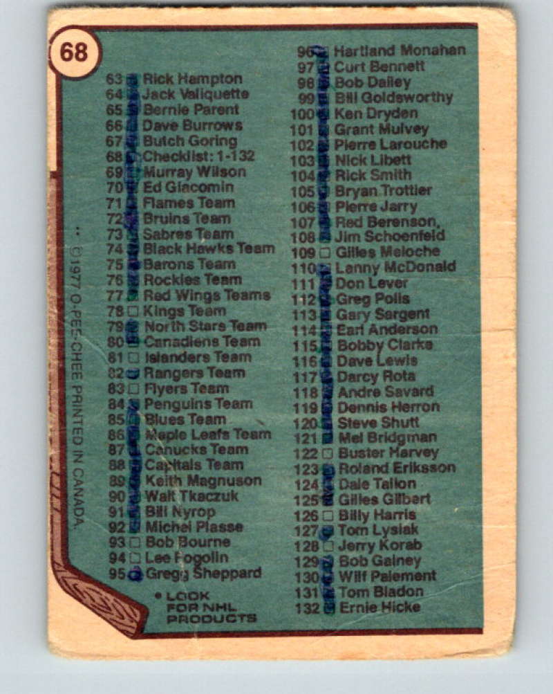 1977-78 O-Pee-Chee #68 Checklist NHL  9694