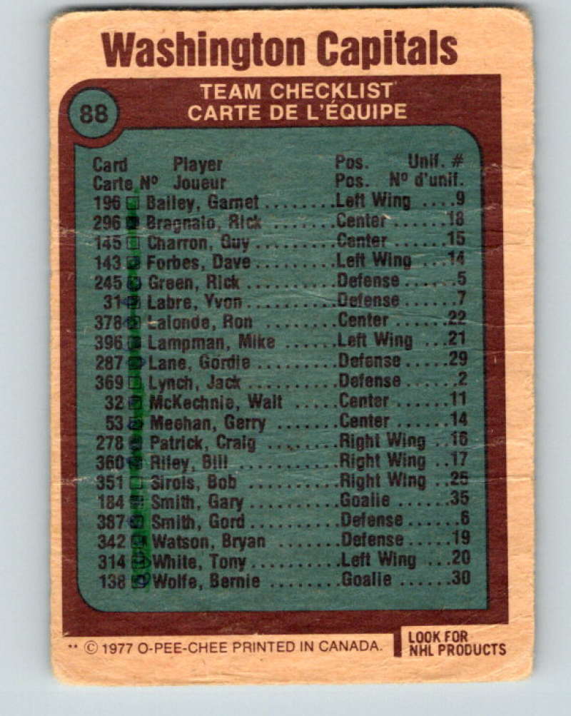 1977-78 O-Pee-Chee #88 Capitals Team NHL  Capitals 9714 Image 2
