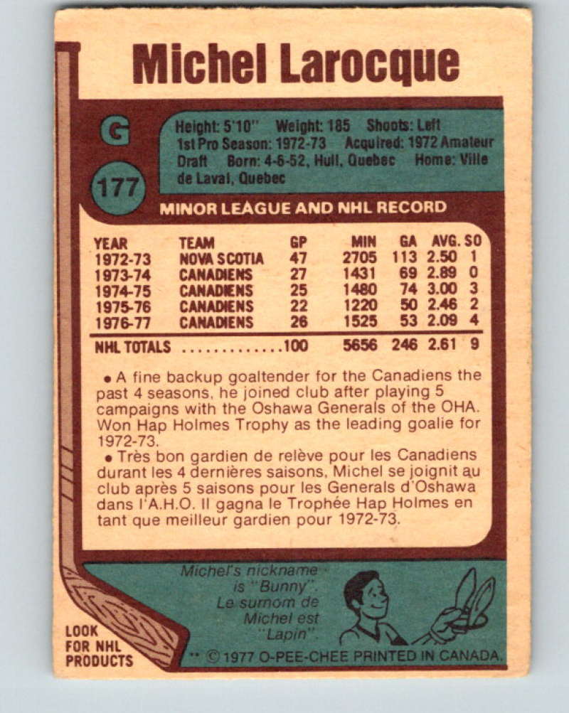 1977-78 O-Pee-Chee #177 Michel Larocque NHL  Canadiens 9806