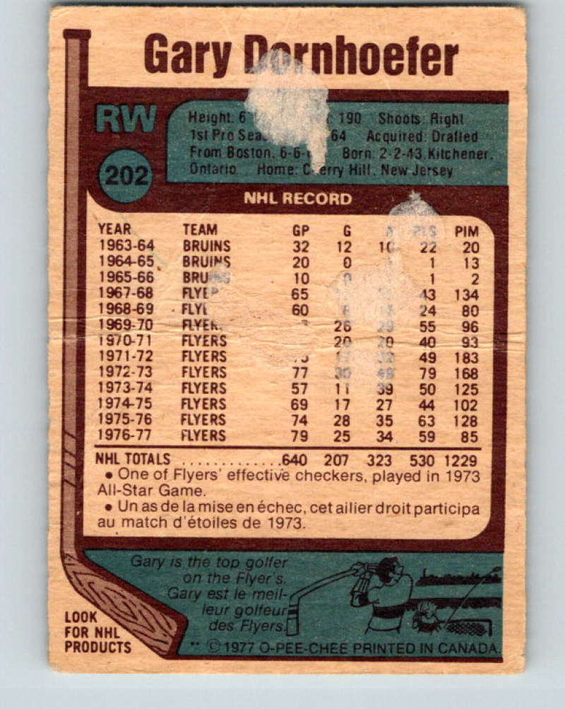 1977-78 O-Pee-Chee #202 Gary Dornhoefer NHL  Flyers 9831 Image 2