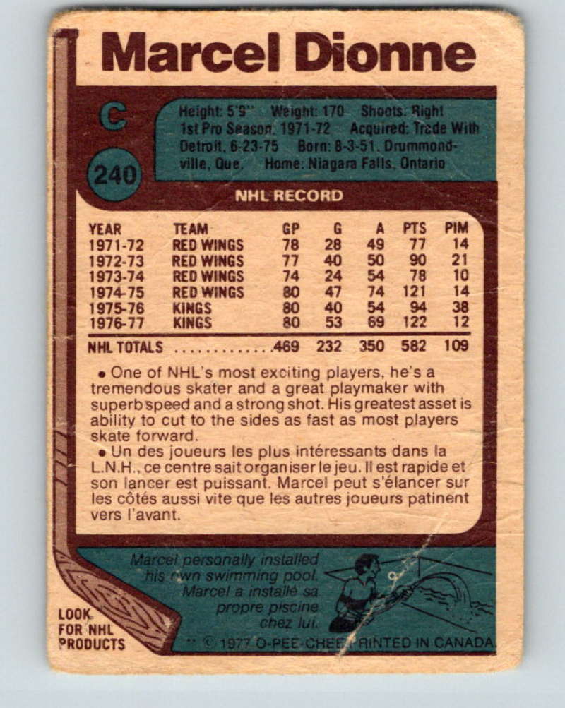 1977-78 O-Pee-Chee #240 Marcel Dionne NHL  Kings AS 9870