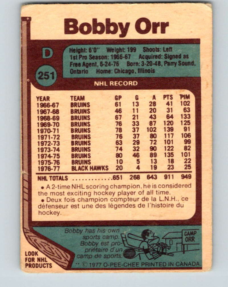 1977-78 O-Pee-Chee #251 Bobby Orr NHL  Blackhawks 9883