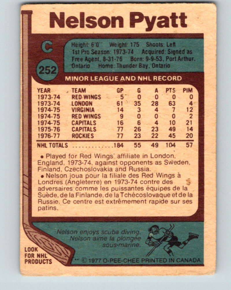 1977-78 O-Pee-Chee #252 Nelson Pyatt NHL  Rockies 9884 Image 2