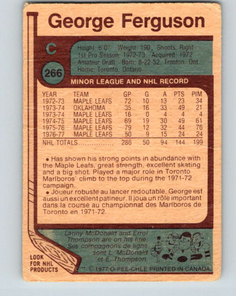 1977-78 O-Pee-Chee #266 George Ferguson NHL  Maple Leafs 9899 Image 2