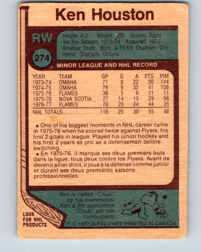 1977-78 O-Pee-Chee #274 Ken Houston NHL  RC Rookie Flames 9908 Image 2