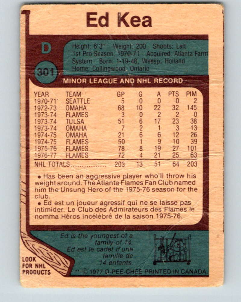 1977-78 O-Pee-Chee #301 Ed Kea NHL  Flames 9936 Image 2