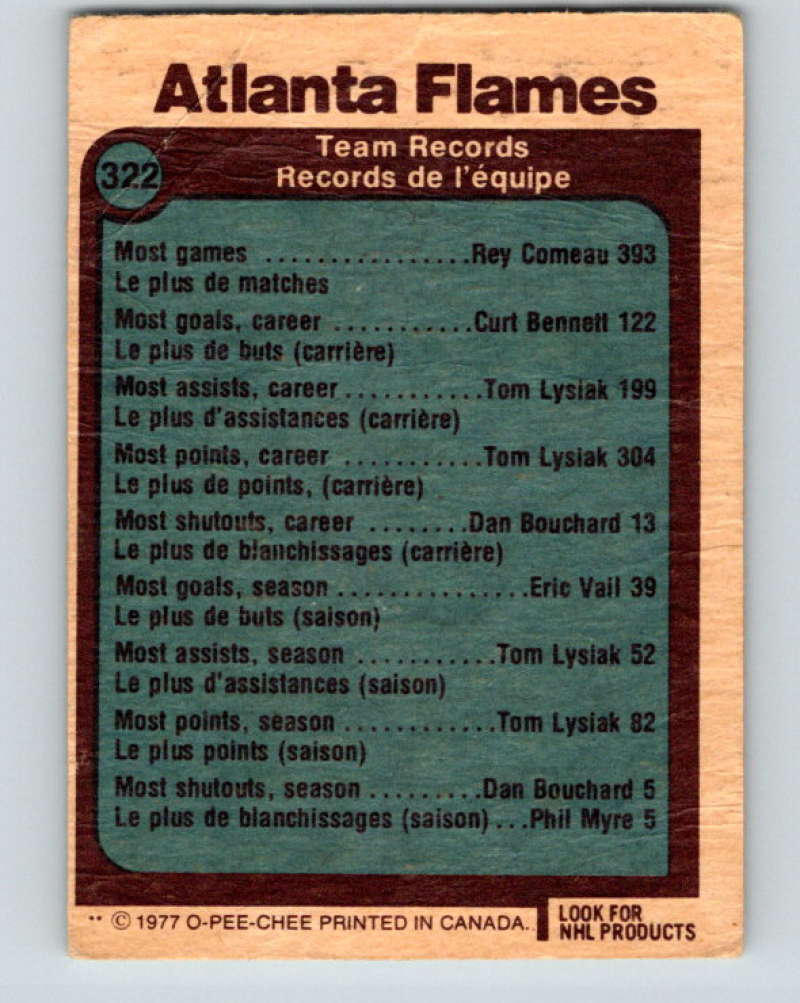 1977-78 O-Pee-Chee #322 Atlanta Flames Records NHL  Flames 9957