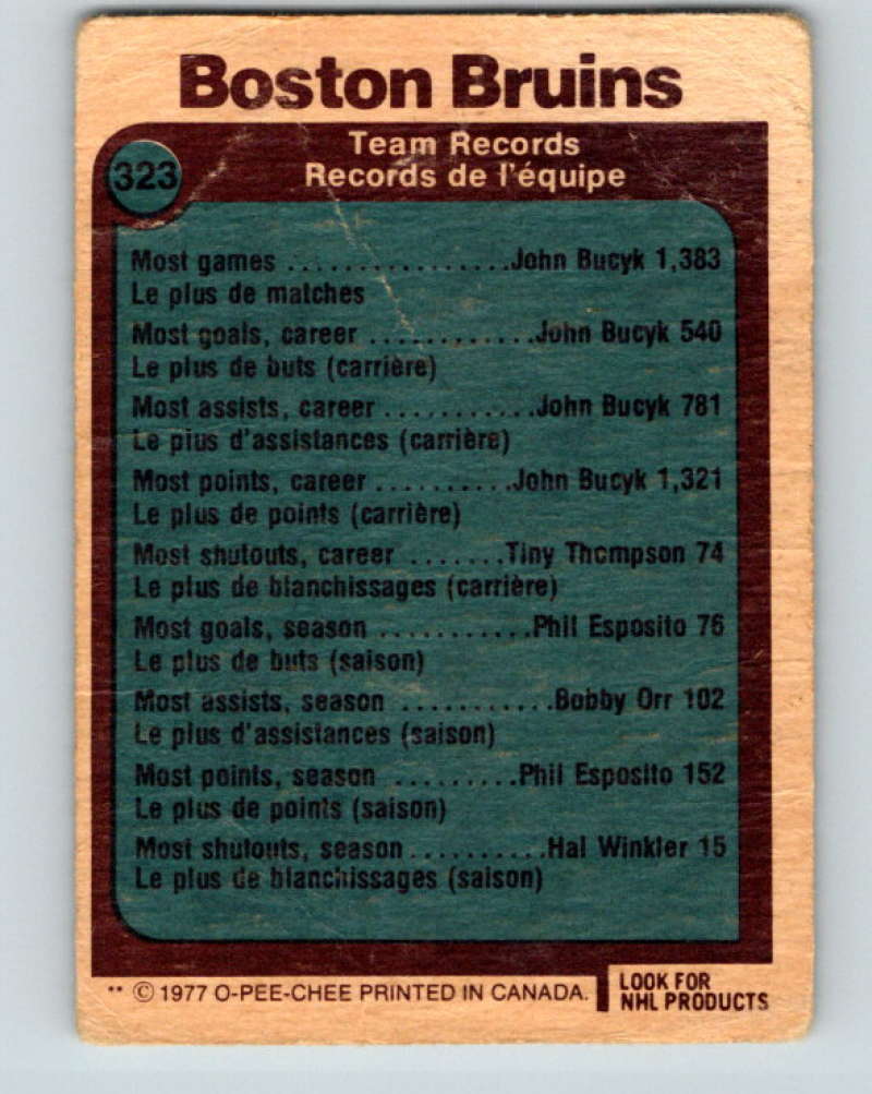 1977-78 O-Pee-Chee #323 Boston Bruins Records NHL  Bruins 9958