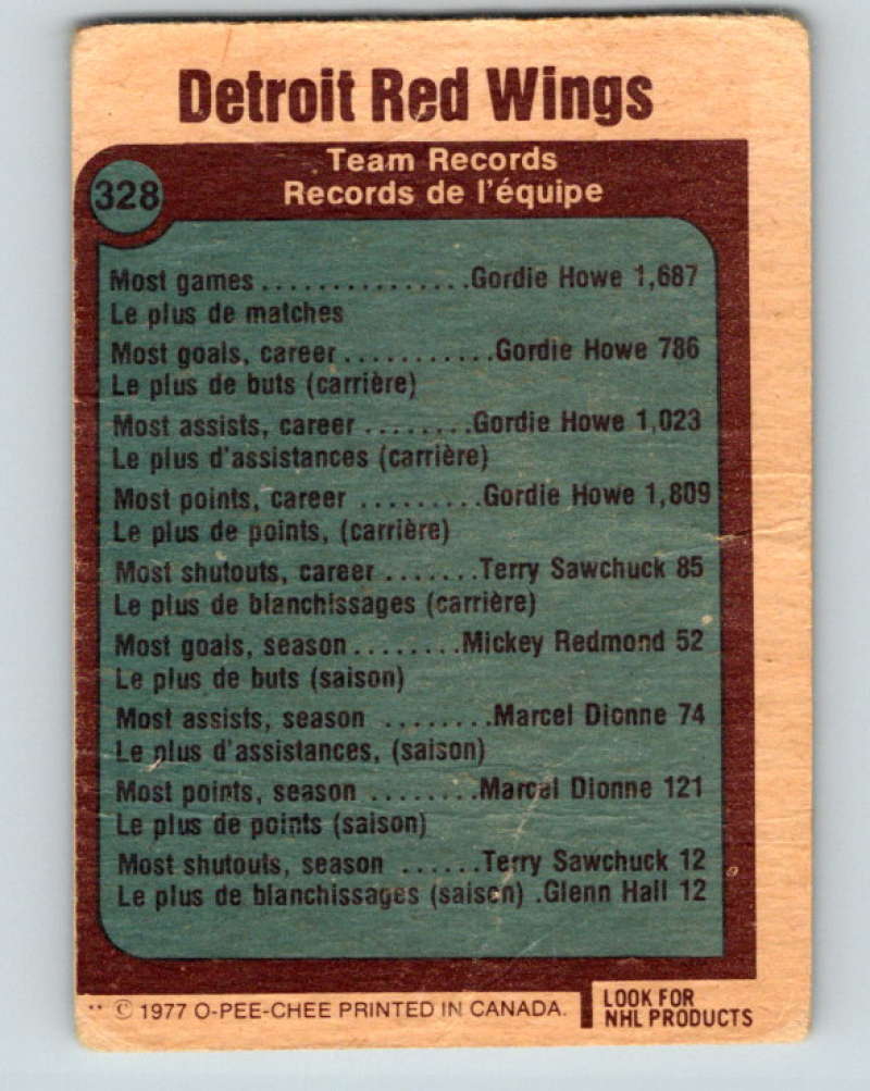 1977-78 O-Pee-Chee #328 Detroit Red Wings Records NHL  9963