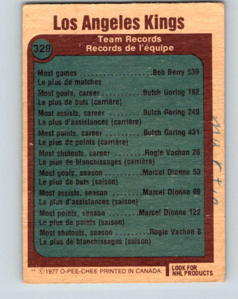 1977-78 O-Pee-Chee #329 Los Angeles Kings Records NHL  Kings 9964
