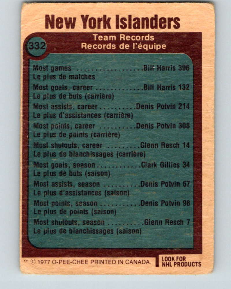1977-78 O-Pee-Chee #332 New York Islanders Records NHL   9967
