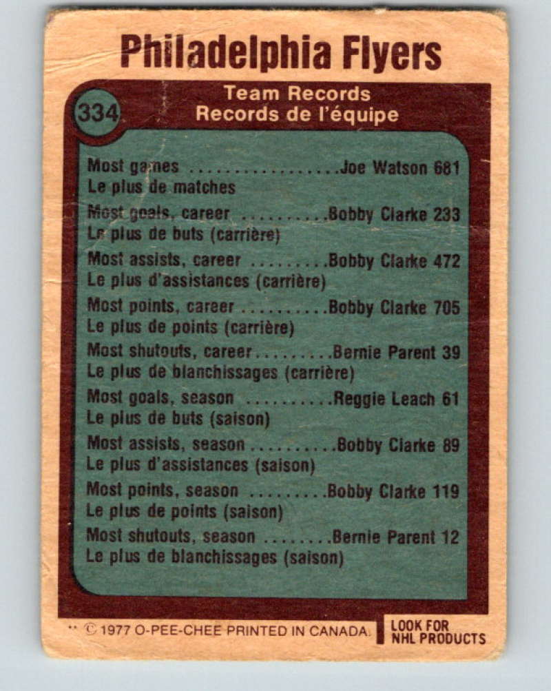 1977-78 O-Pee-Chee #334 Philadelphia Flyers Records NHL  Flyers 9969