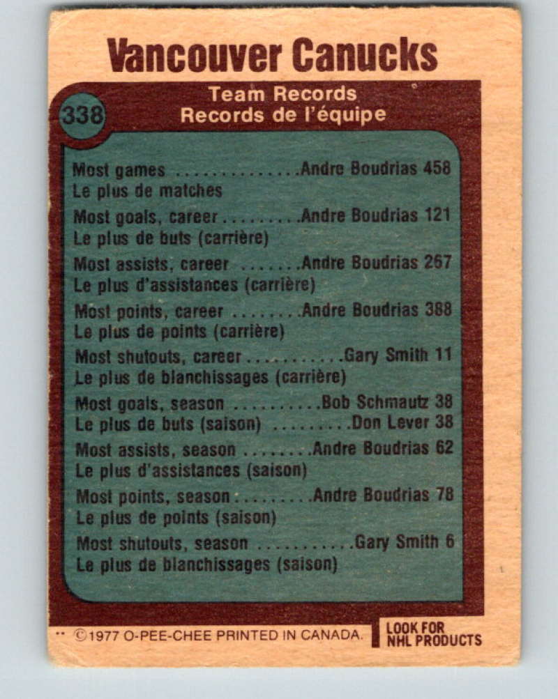 1977-78 O-Pee-Chee #338 Vancouver Canucks Records NHL  9973