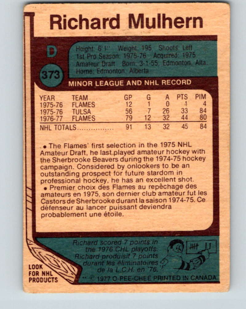 1977-78 O-Pee-Chee #373 Richard Mulhern NHL  Flames 10009 Image 2