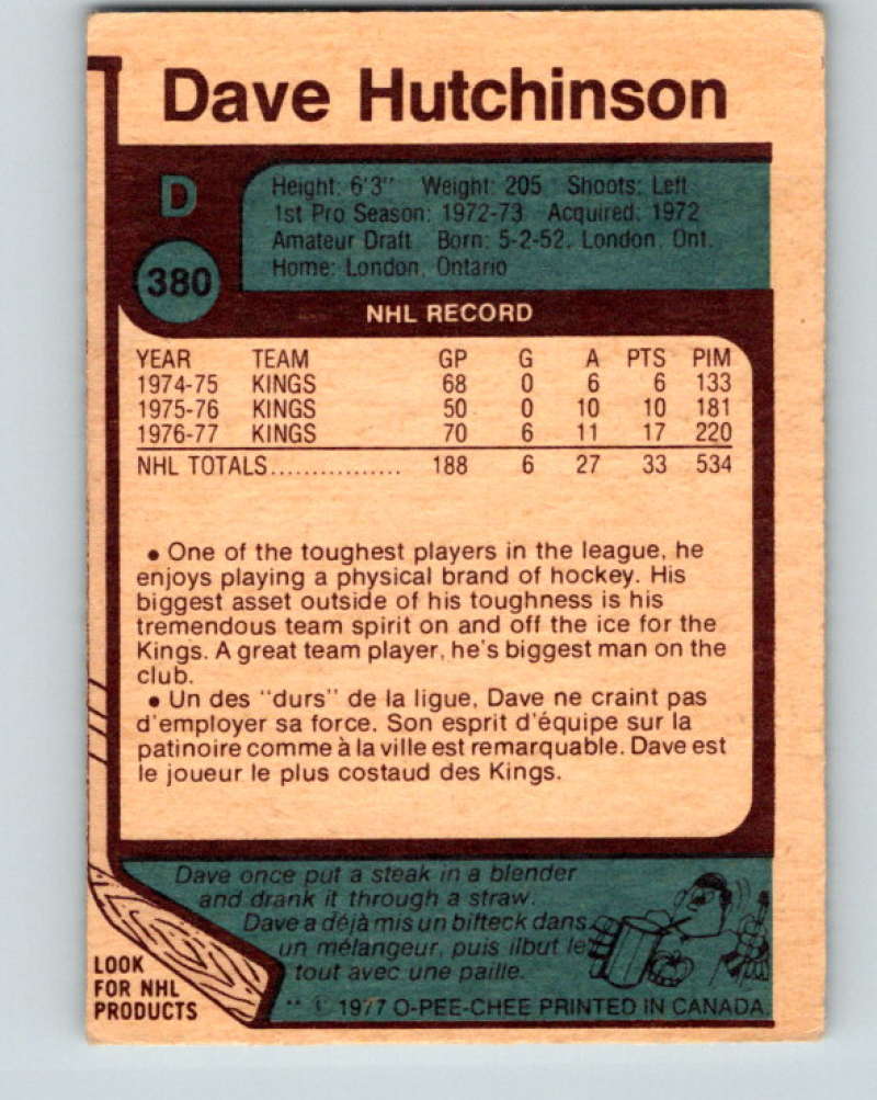 1977-78 O-Pee-Chee #380 Dave Hutchison NHL  Kings 10117 Image 2