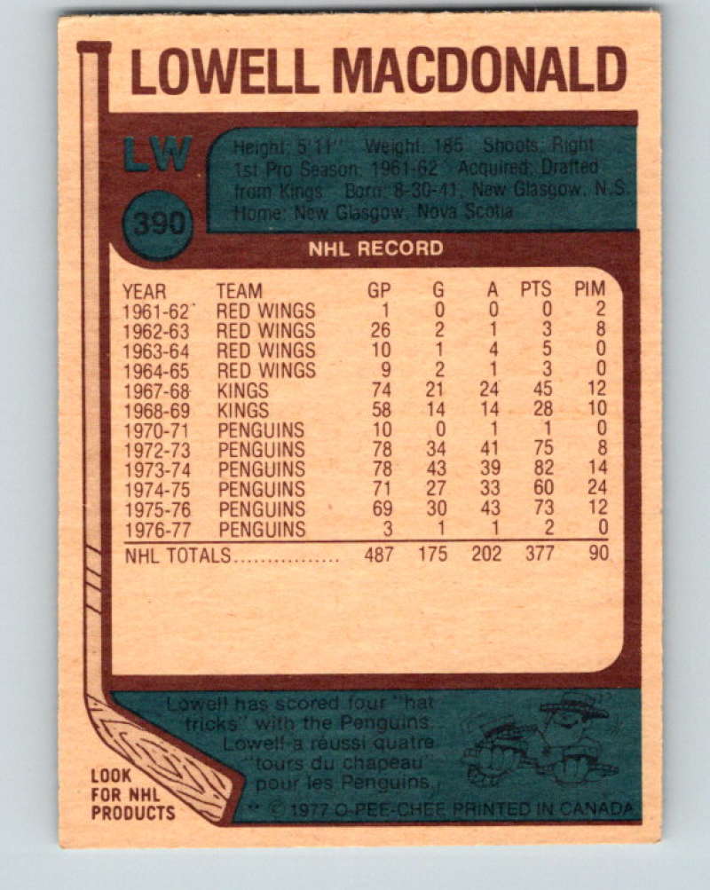 1977-78 O-Pee-Chee #390 Lowell MacDonald NHL  Penguins 10127 Image 2