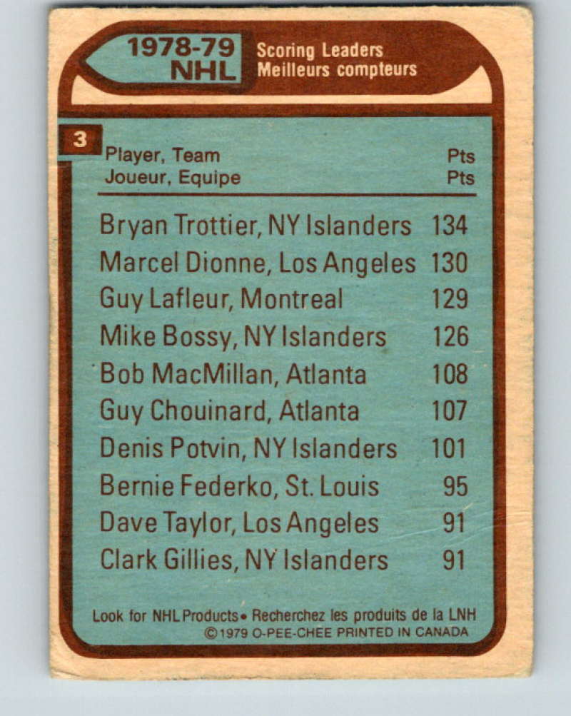 1979-80 O-Pee-Chee #3 Trottier/Dionne/Lafleur NHL   10136