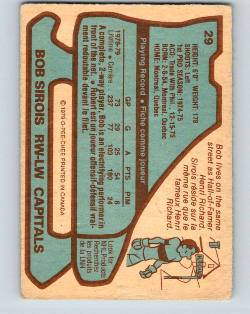 1979-80 O-Pee-Chee #29 Bob Sirois NHL  Capitals 10172
