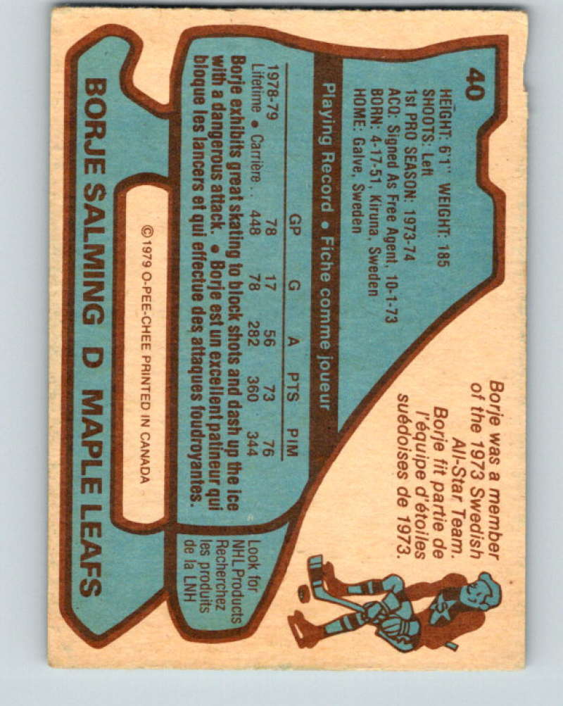 1979-80 O-Pee-Chee #40 Borje Salming NHL  Maple Leafs AS 10185