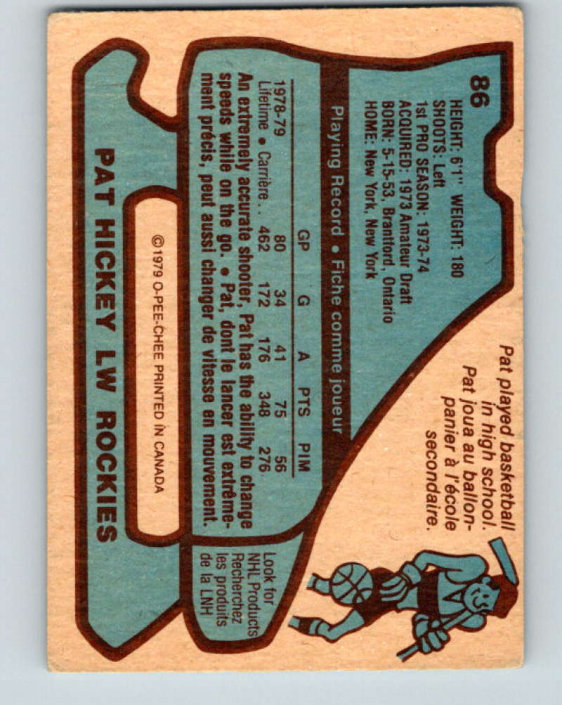 1979-80 O-Pee-Chee #86 Pat Hickey NHL  Rockies 10244