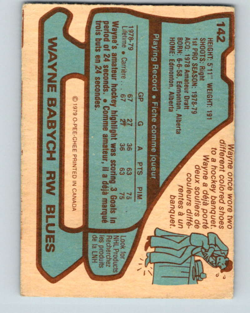 1979-80 O-Pee-Chee #142 Wayne Babych NHL  RC Rookie Blues 10313